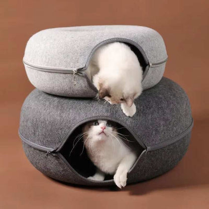 Donut Cat Bed Tunnel – Interactive Felt House & Toy for Indoor Cats...