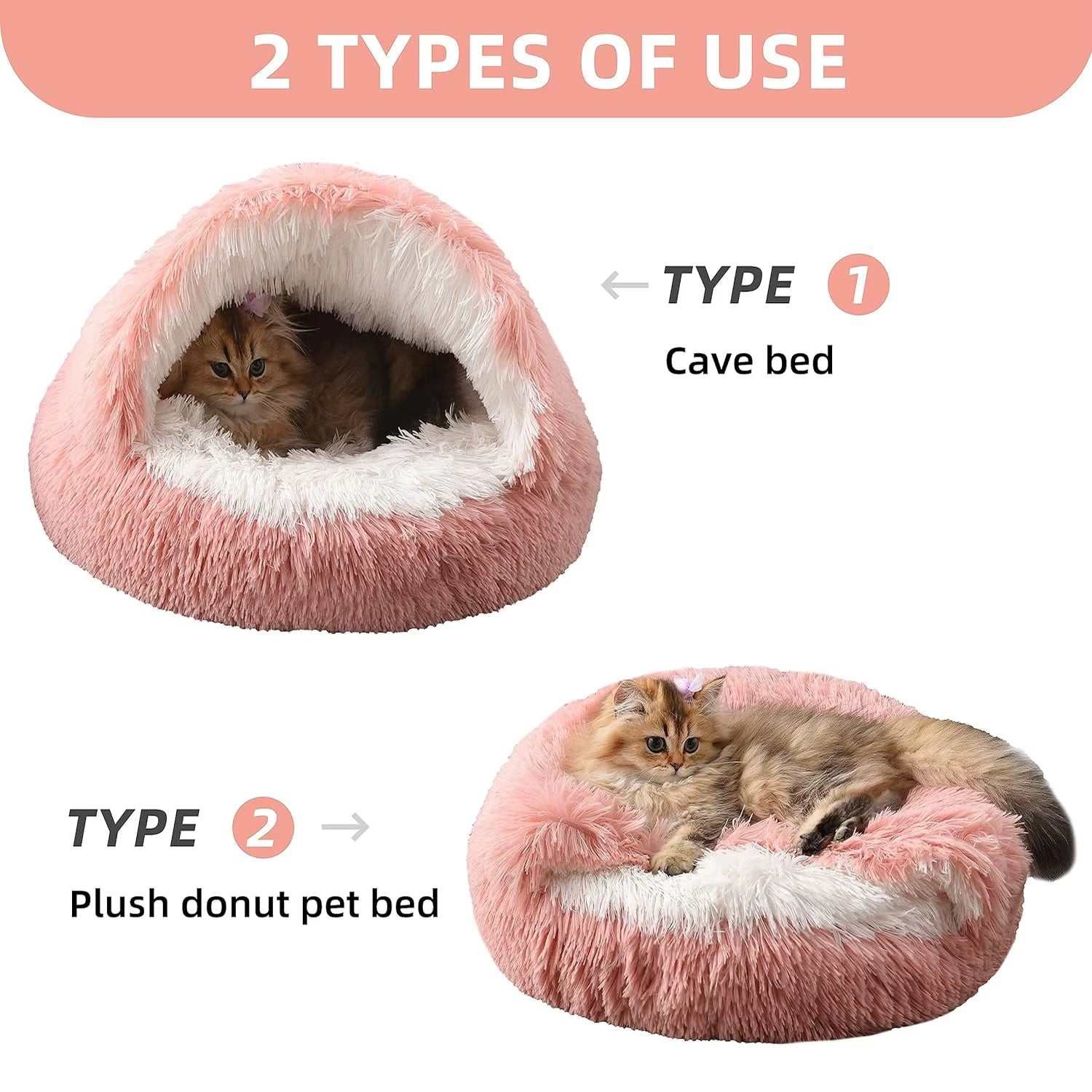 Cat Bed Round Fluffy Cave –Hooded Donut Bed for Indoor Cats & Dogs bed