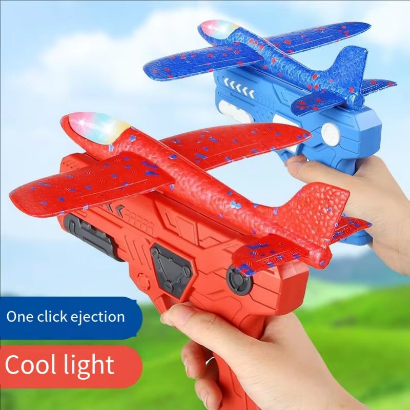Glowing Foam Aircraft 10M Launcher Catapult Glider Aircraft Gun Toy Children'S Outdoor Game Bubble Model Shooting Flying Roundab