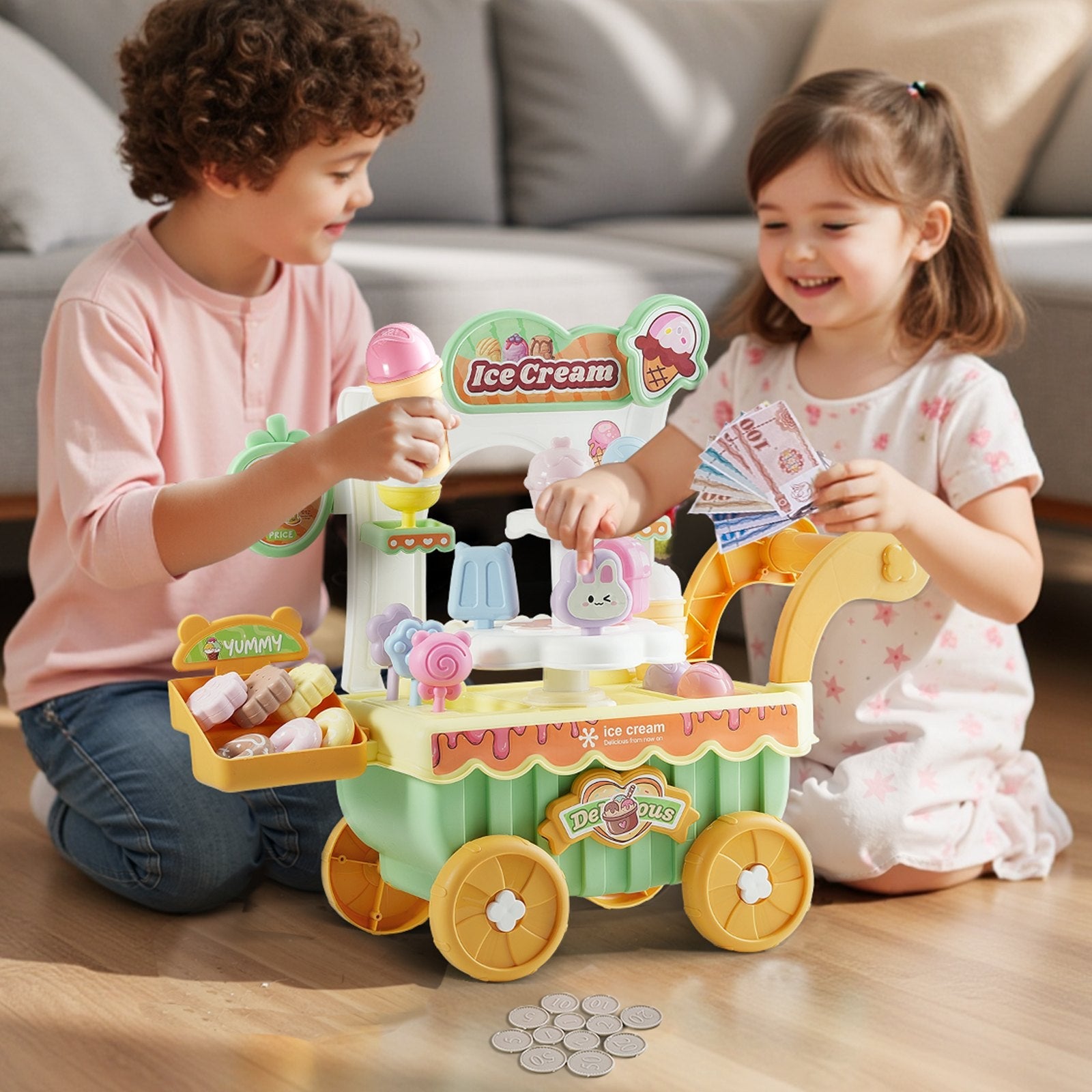 Interactive Kids' Ice Cream Cart Pretend Play Set - Georgenest.com