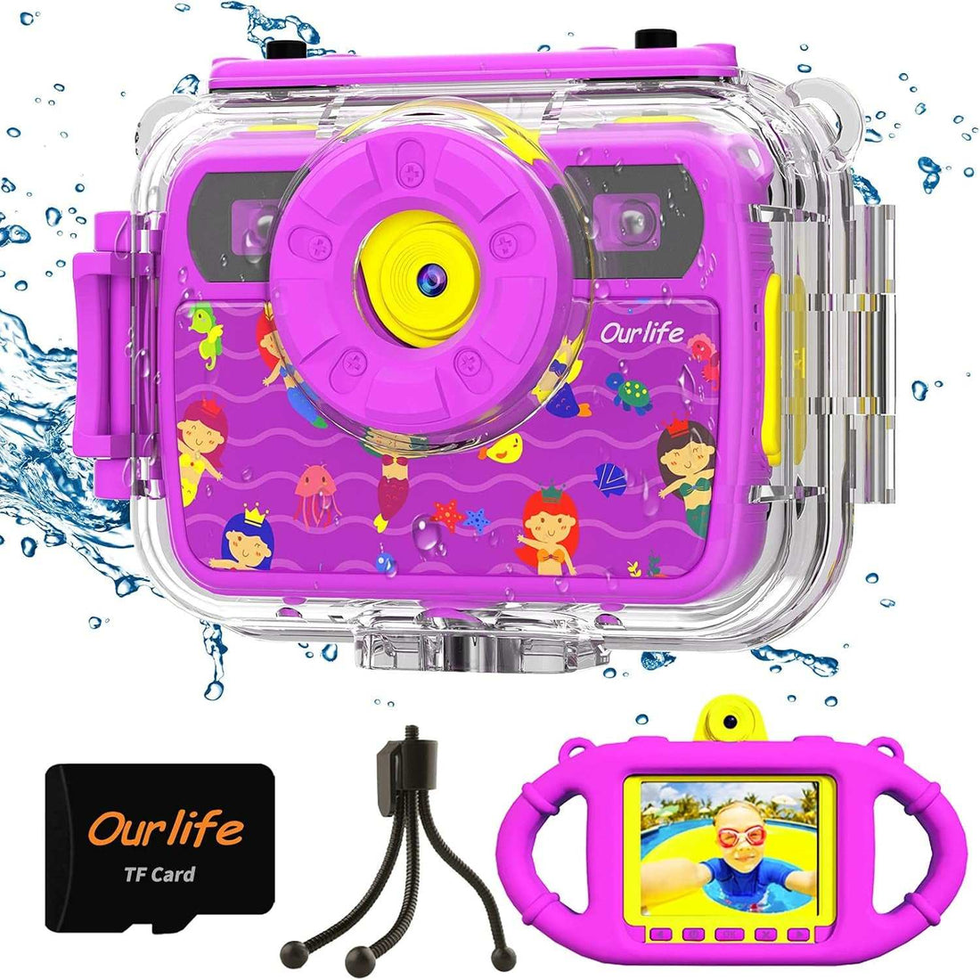 Teen Waterproof HD Camera for Girls, Underwater Selfie Video Cam with Fill Lights & Silicone Handle - Georgenest.com