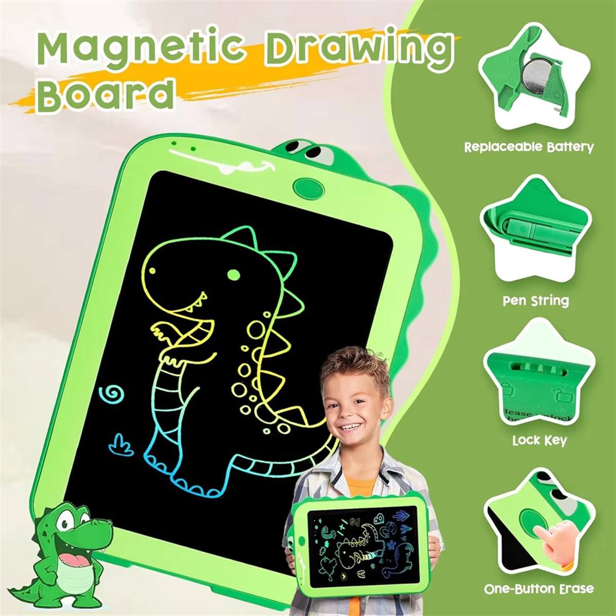 LCD Writing Tablet for Kids – 8.5″ Doodle Board (Dinosaur Green Edition) - Georgenest.com