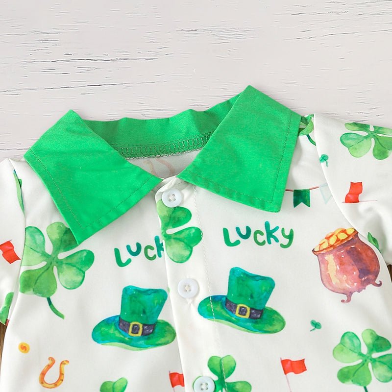 St. Patrick's Day Baby Boy Romper Set with Suspender Pants - Georgenest.com