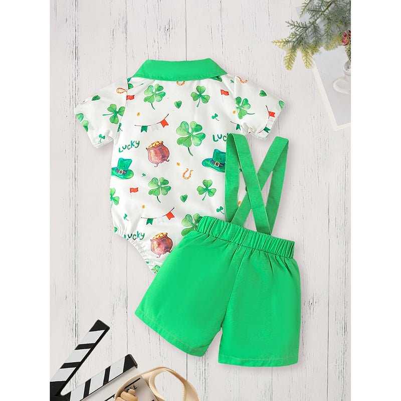 St. Patrick's Day Baby Boy Romper Set with Suspender Pants - Georgenest.com