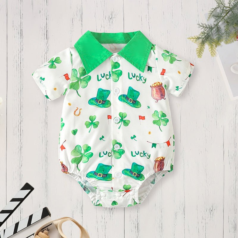 St. Patrick's Day Baby Boy Romper Set with Suspender Pants - Georgenest.com