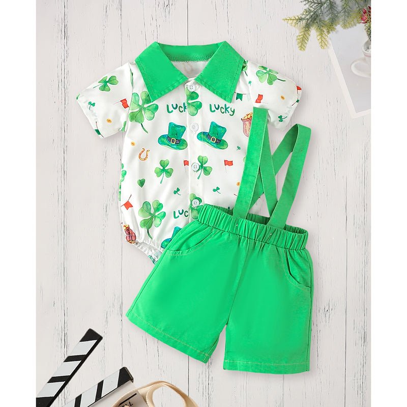 St. Patrick's Day Baby Boy Romper Set with Suspender Pants - Georgenest.com
