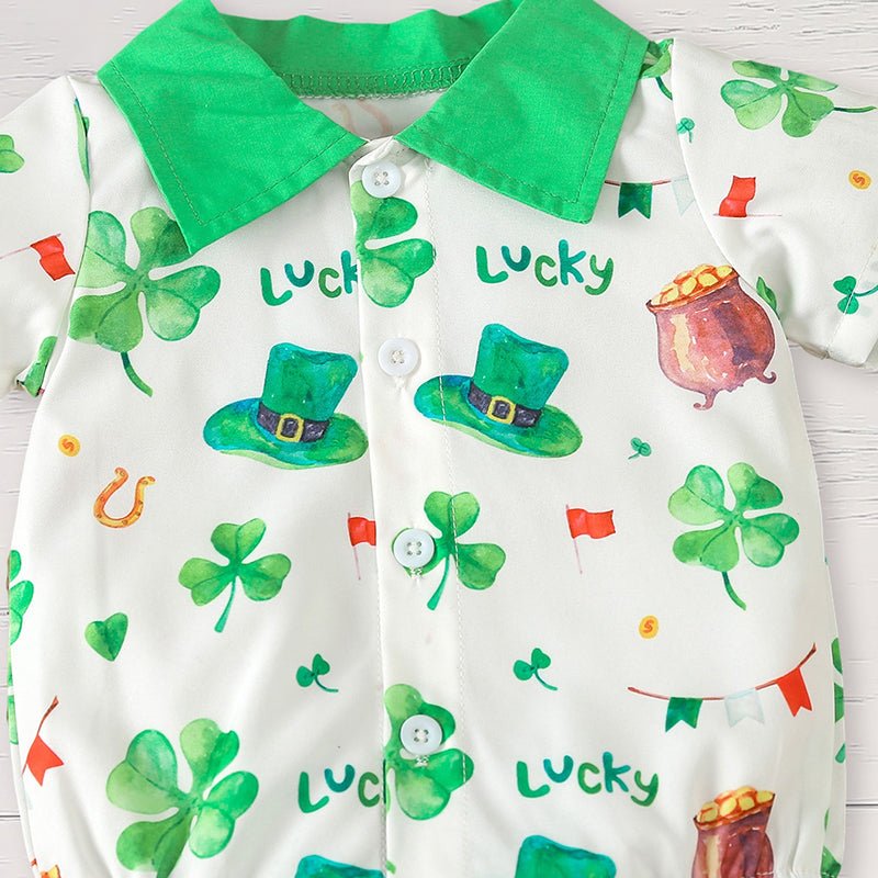 St. Patrick's Day Baby Boy Romper Set with Suspender Pants - Georgenest.com
