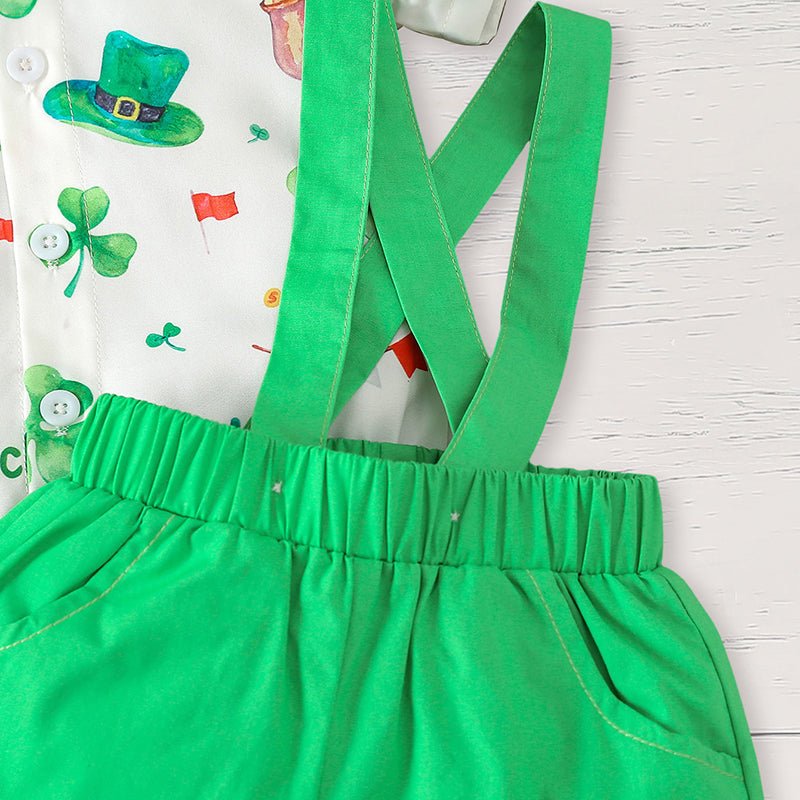 St. Patrick's Day Baby Boy Romper Set with Suspender Pants - Georgenest.com