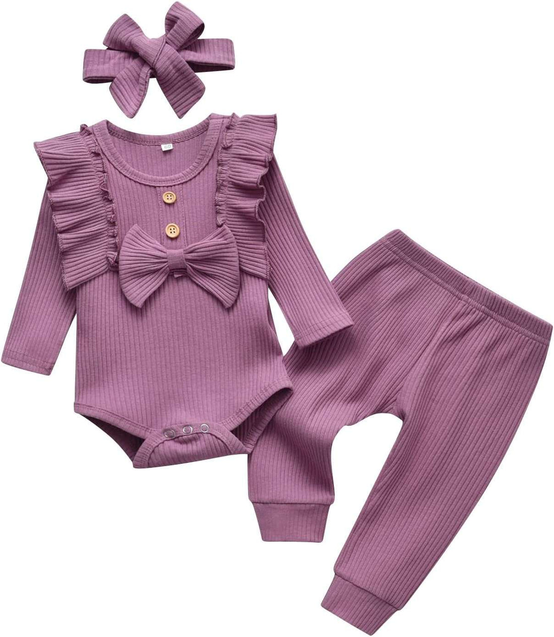Solid Color Ribbed Infant Girl Outfit Set - Georgenest.com