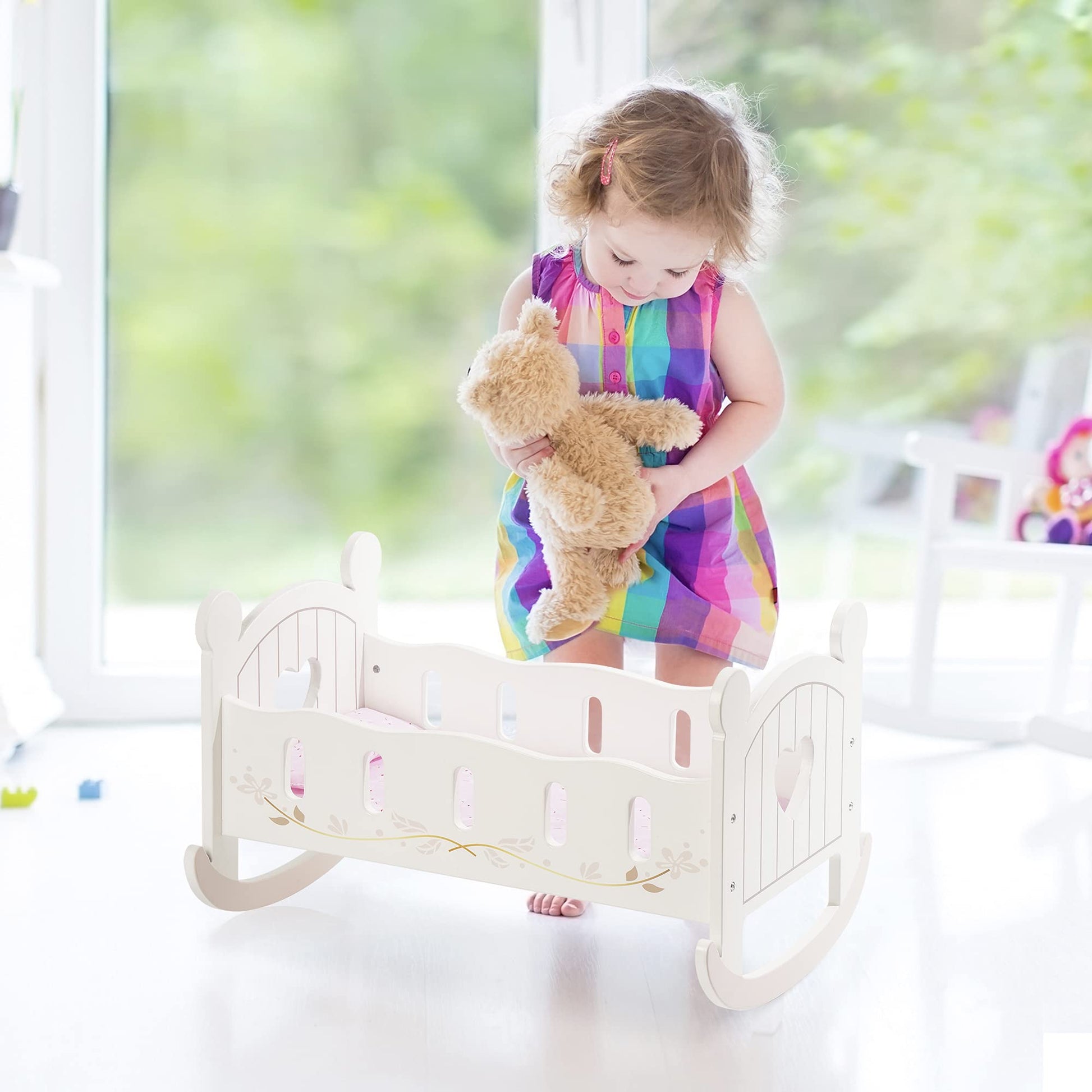 ROBOTIME Wooden Rocking Doll Cradle Bed for 18" Dolls - Georgenest.com
