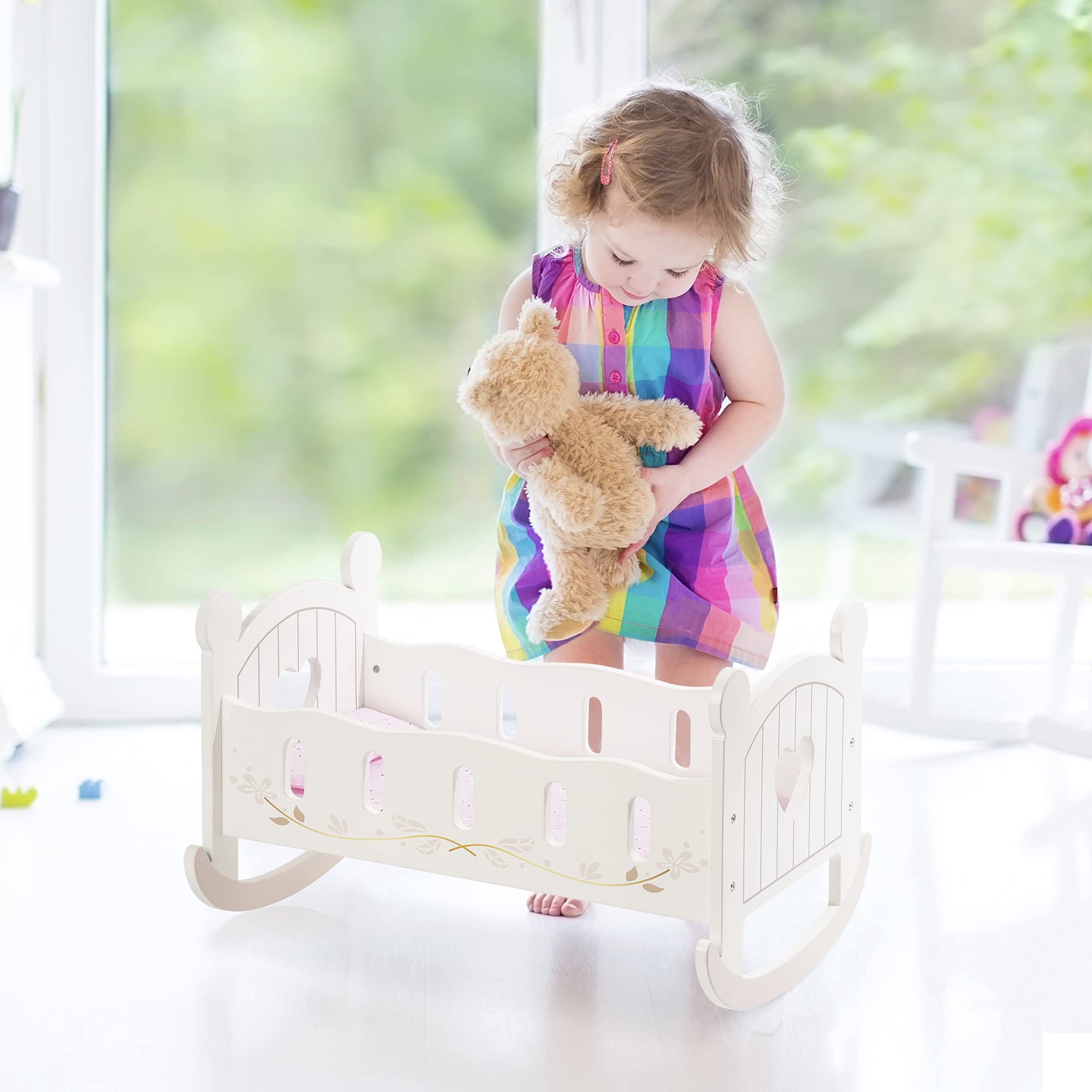 ROBOTIME Wooden Rocking Doll Cradle Bed for 18" Dolls - Georgenest.com