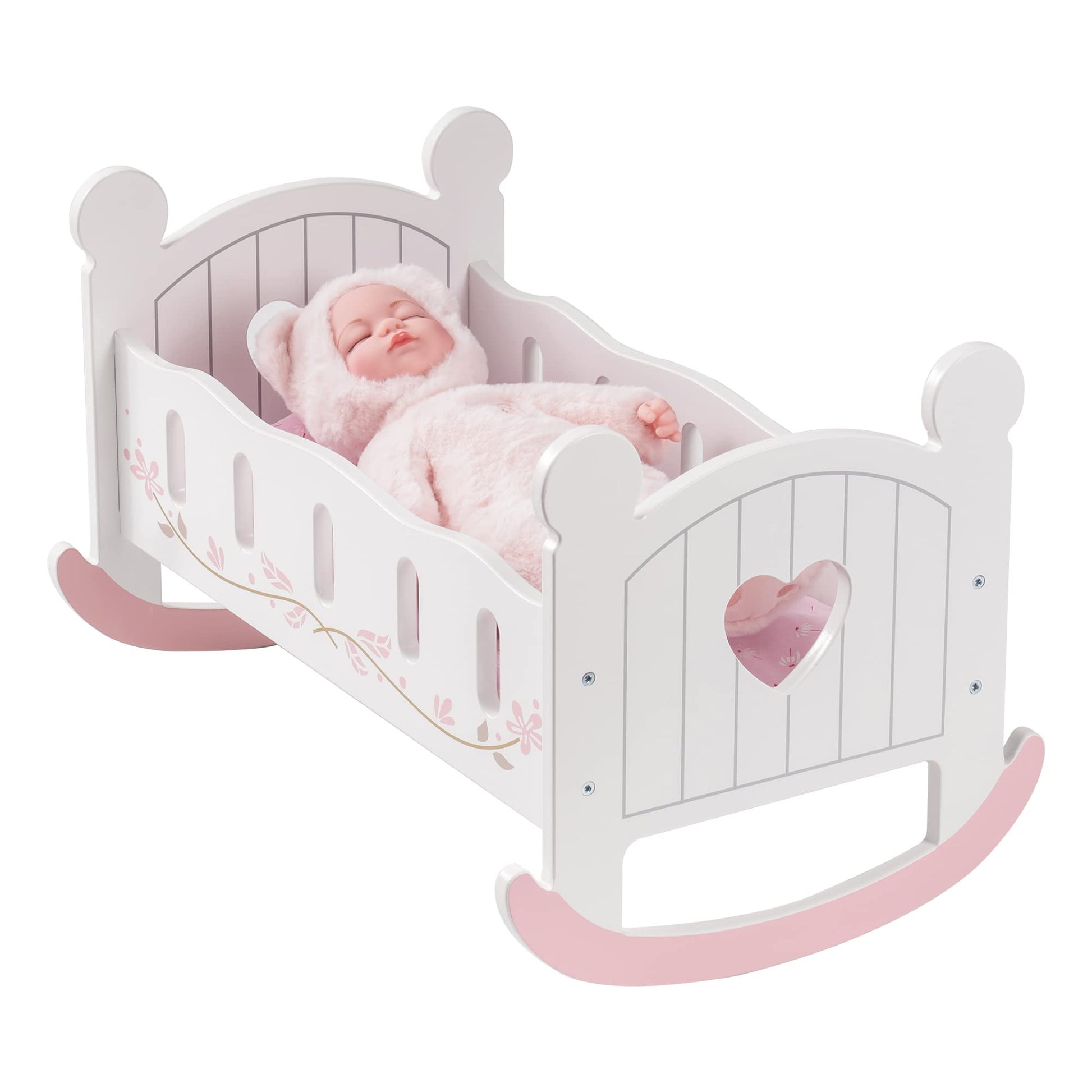 ROBOTIME Wooden Rocking Doll Cradle Bed for 18" Dolls - Georgenest.com