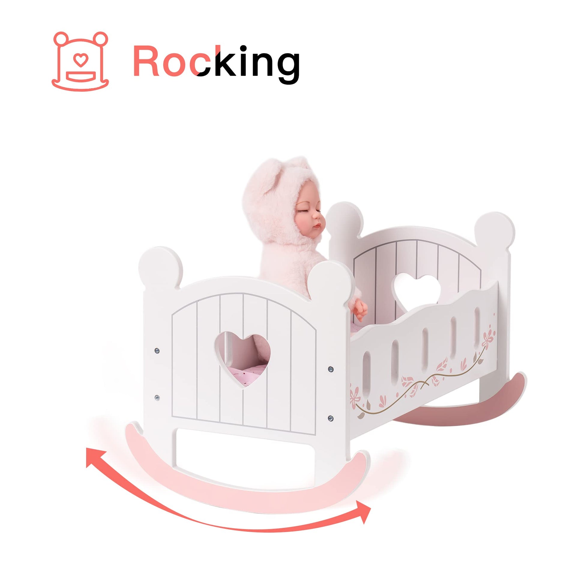 ROBOTIME Wooden Rocking Doll Cradle Bed for 18" Dolls - Georgenest.com