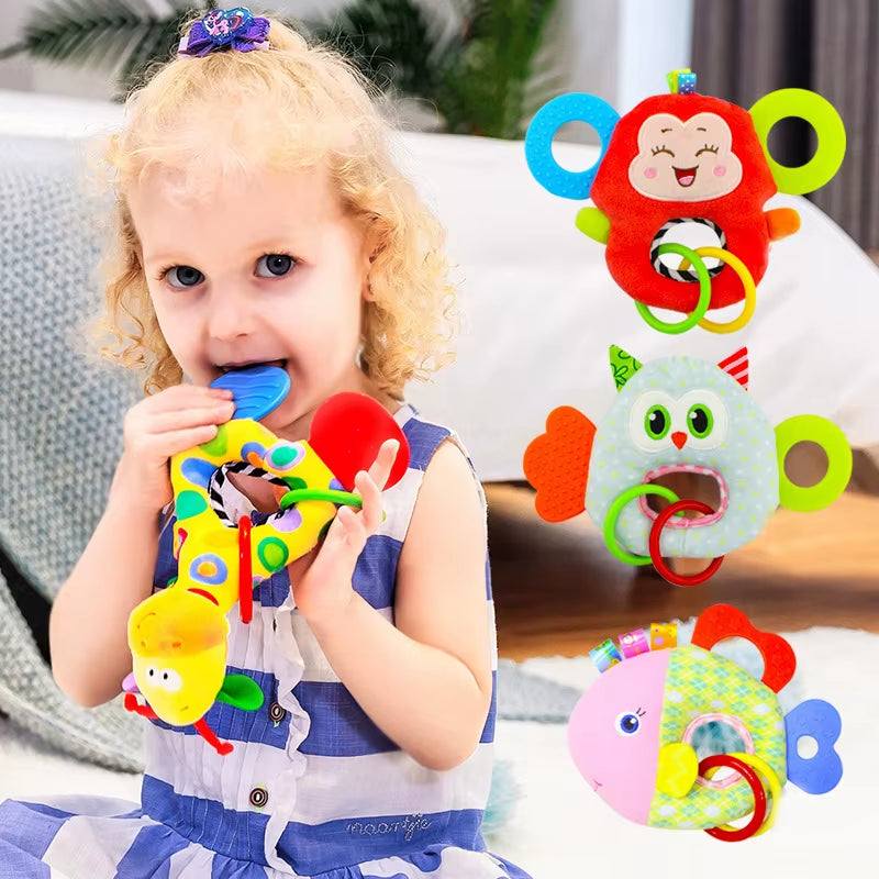 Plush Animal Handbell Rattles Teether Sensory Toy Set for Infants - Georgenest.com