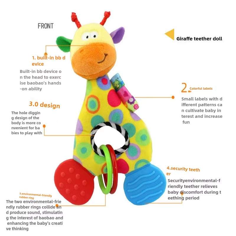 Plush Animal Handbell Rattles Teether Sensory Toy Set for Infants - Georgenest.com