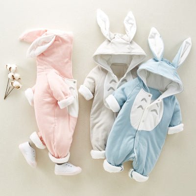 Chinchilla Hooded Baby Romper with Thick Padding - Newborn Climbing Onesies - Georgenest.com