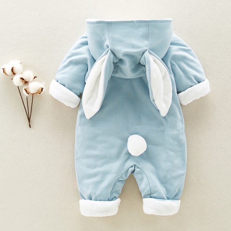 Chinchilla Hooded Baby Romper with Thick Padding - Newborn Climbing Onesies - Georgenest.com
