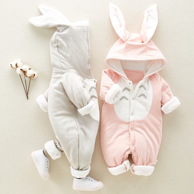 Chinchilla Hooded Baby Romper with Thick Padding - Newborn Climbing Onesies - Georgenest.com