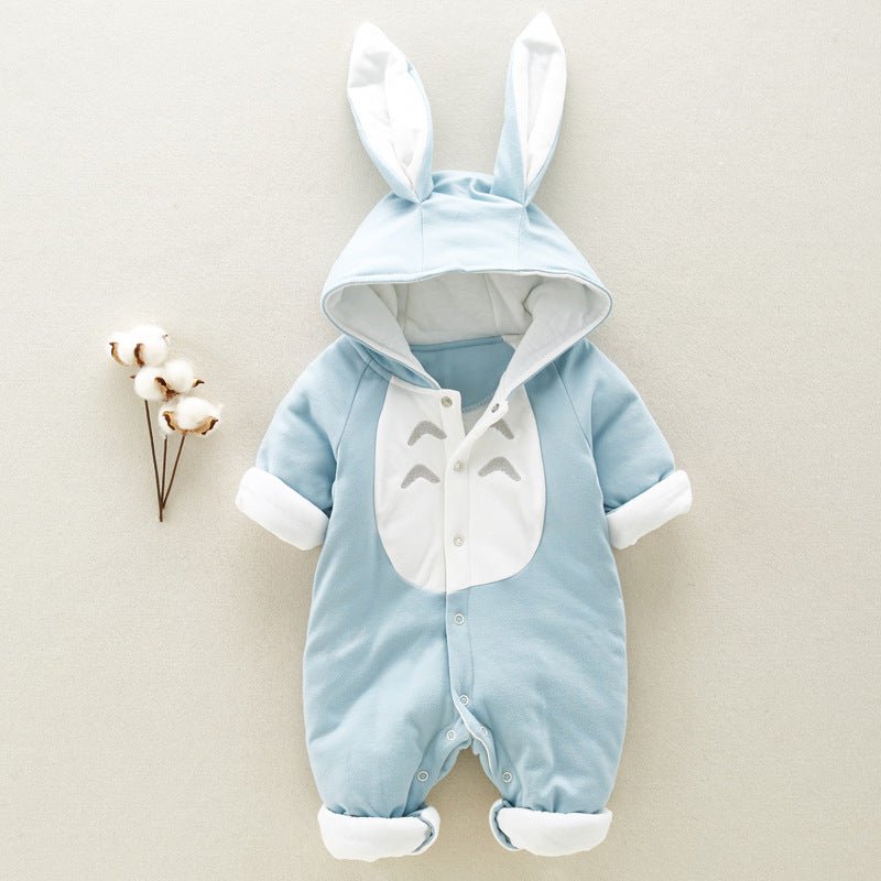 Chinchilla Hooded Baby Romper with Thick Padding - Newborn Climbing Onesies - Georgenest.com