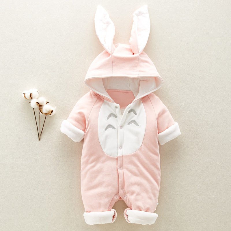 Chinchilla Hooded Baby Romper with Thick Padding - Newborn Climbing Onesies - Georgenest.com