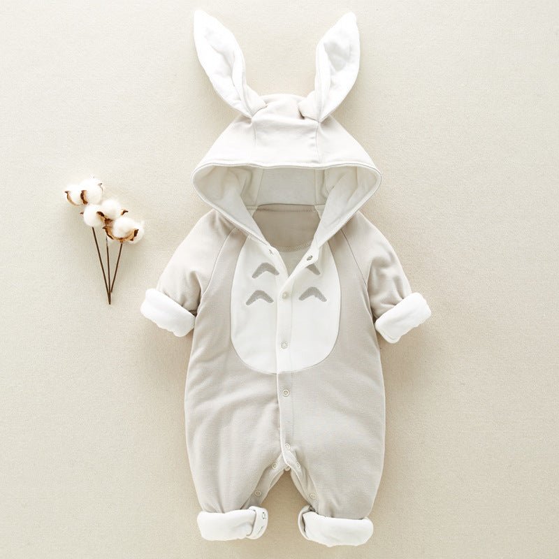 Chinchilla Hooded Baby Romper with Thick Padding - Newborn Climbing Onesies - Georgenest.com
