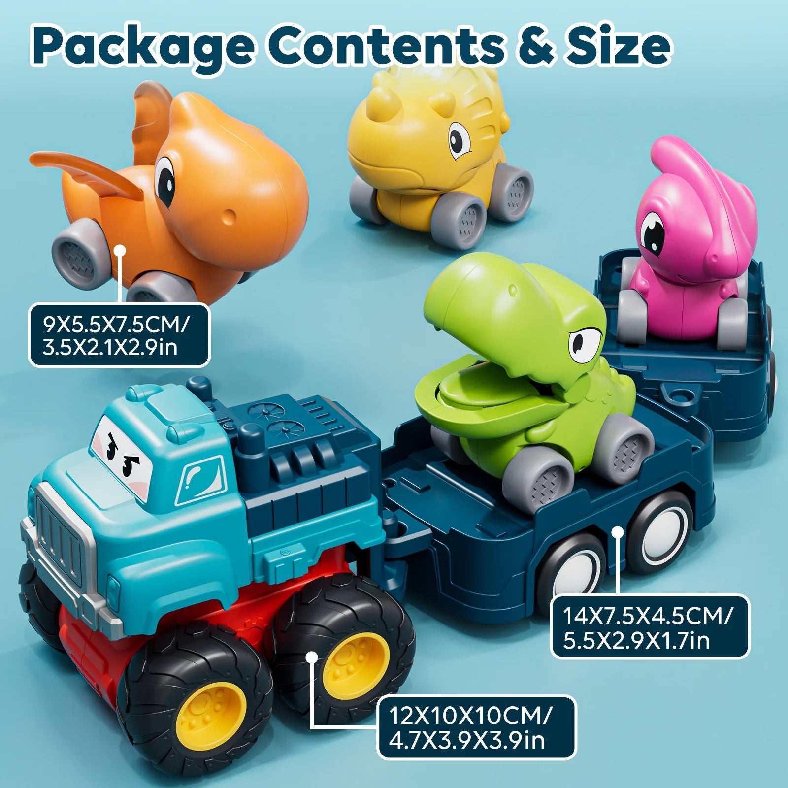 Dinosaur Toy Cars Set for 1-3 Year Old Boys, Pull Back & Friction Powered Trucks with Storage Bag - Georgenest.com