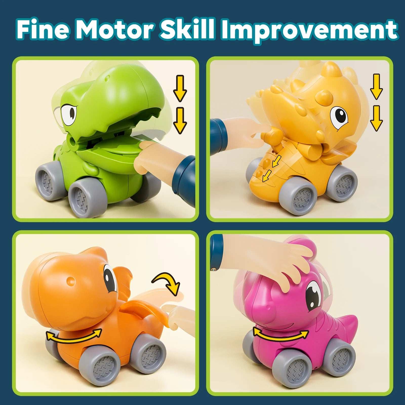 Dinosaur Toy Cars Set for 1-3 Year Old Boys, Pull Back & Friction Powered Trucks with Storage Bag - Georgenest.com