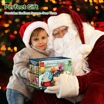 Dinosaur Toy Cars Set for 1-3 Year Old Boys, Pull Back & Friction Powered Trucks with Storage Bag - Georgenest.com