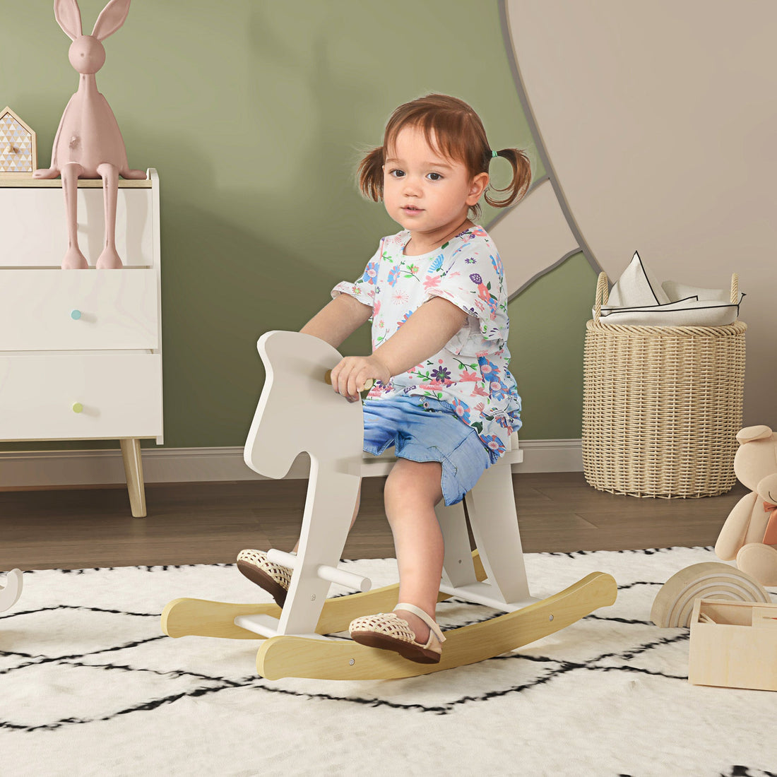 White Wooden Rocking Horse for Toddlers, Classic Design, Ages 1-3 - Georgenest.com